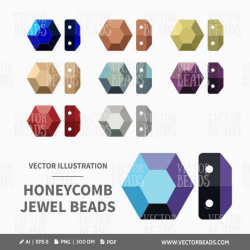Vector Clipart Pack of 2-Hole Faceted Honeycomb Jewel Beads - Digital Beads  - Instant Download