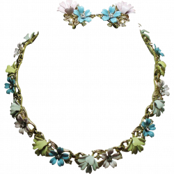 Vintage Trifari Fleurette Pastel Enamel Flowers Necklace Earrings ...