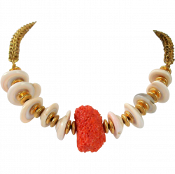 Signed Miriam Haskell Red Sponge Coral Shiva Shell Necklace - Red ...