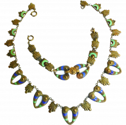 Late 1800s Egyptian Revival Enamel Necklace and Bracelet FNCO