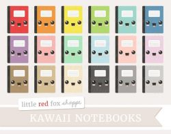 Kawaii Notebook Clipart, Journal Clip Art Composition Office Supplies  School Classroom Cute Digital Graphic Design Small Commercial Use