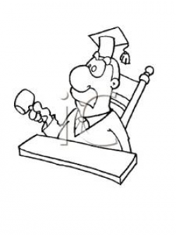 A Black and White Cartoon of a Judge with a Gavel - Royalty ...