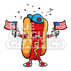 Cool Hot Dog Celebrating American Independence Day July 4th Vector Cartoon  Clipart