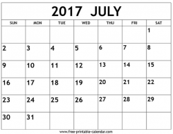 July 2017 Calendar Clipart