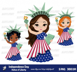 Independence day clipart, Cute Statue of Liberty, Patriotic girls clip art,  4th of July clipart commercial use