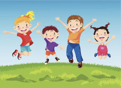 Group of Children Jumping in Spring vector art illustration ...