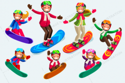 Icons of Isolated Snowboard Jump Clip Art