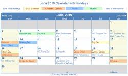 June 2019 Calendar With Holidays | lacalabaza