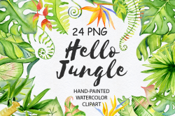 Tropical leaves watercolor jungle clipart by EvgeniiasArt ...