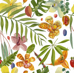 Tropical leaves and flora wallpaper - parrots - Spoonflower