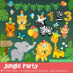 Jungle Party - Clipart - Safari Animals - Clip Art