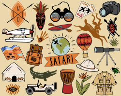 Safari Clipart, travel clipart, African safari clip art, hiking clipart,  adventure clipart, jungle clipart, tribal clipart, African animals