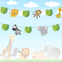 19pcs Jungle Animals Leaves Banner Home Decoration Woodland Garland Forest  Theme Birthday Festival Party
