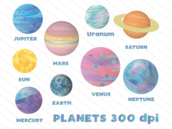 Planets vector clipart 9 elements solar system : Jupiter, Venus, Earth,  Neptune, Uranium, Sun, Saturn, Mars, Mercury, Teacher clipart School