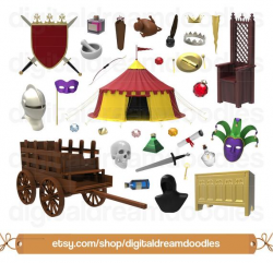 Medieval Fantasy Clipart, Middle Ages Clip Art, Coat Of Arms Graphic,  Knight Scrapbook, Fairy Tale Image, Folklore Throne Digital Download