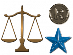 Formed Plastic legal symbols, Scale, Prismatic Stars and Registered Mark