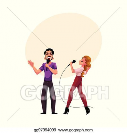 Vector Illustration - Man and woman, couple singing together ...