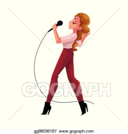 Vector Stock - Young pretty woman singing into microphone ...