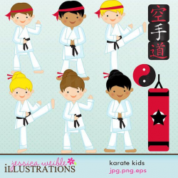 Karate Kids Cute Digital Clipart for Card by JWIllustrations ...