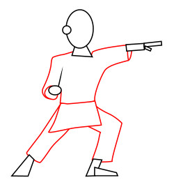 Drawing a cartoon karate man