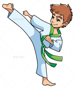 Full length illustration of a skilled boy with green belt ...