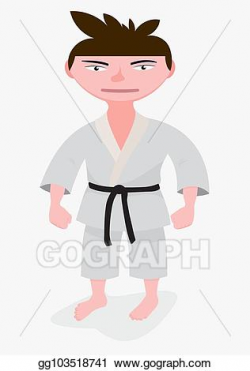 Vector Clipart - Japanese boy in kimono practicing karate ...