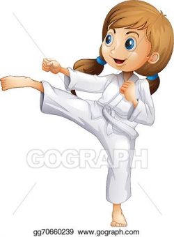 Vector Art - An energetic young woman doing karate. Clipart ...