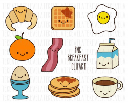 BREAKFAST clipart, food clipart, kawaii clipart, commercial use, coffee,  milk, eggs, pancakes, orange, kawaii breakfast, cute food, waffle