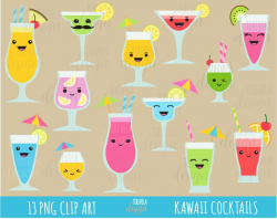 CUTE COCKTAILS clipart, kawaii clipart, drinks clipart, commercial use,  summer clipart, cute graphic, summer party, drinks, pool, summer