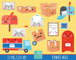 50% SALE MAIL clipart, post office clipart, kawaii clipart, happy  mail/delivery clipart, commercial use, package/box/planner accesories