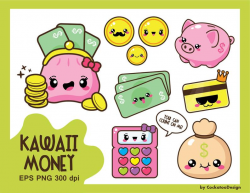Kawaii clipart, money clipart, budget clipart, kawaii coin clipart, bank  card clipart, piggy bank clipart, Commercial use