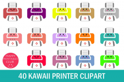 40 Kawaii Printer Clipart- Cute Printer Clipart- Printer PNG