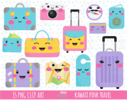 50% SALE kawaii LUGGAGE clipart, travel clipart, pastel colors, KAWAII  TRAVEL