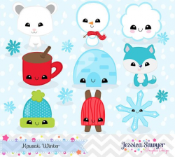 INSTANT DOWNLOAD, kawaii winter clipart and vectors for ...