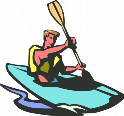 Kayaker Kayaks Rapids with Paddle - Vector Image
