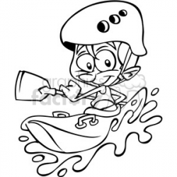 guy kayaking cartoon in black and white clipart. Royalty-free clipart #  391457