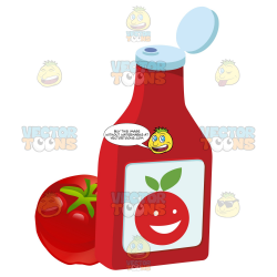 Open Ketchup Bottle Sitting Next To A Tomato