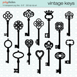Vintage Keys clip art - 14 black skeleton key Celtic ...
