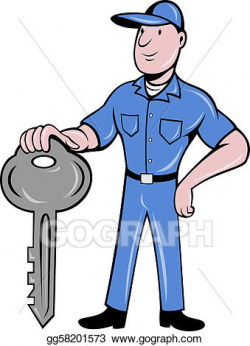 Stock Illustration - Locksmith standing front key . Clipart ...