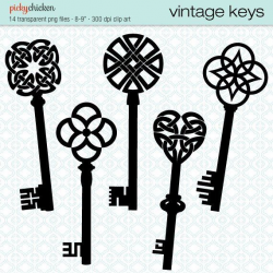 Vintage Keys clip art - 14 black skeleton key Celtic ...