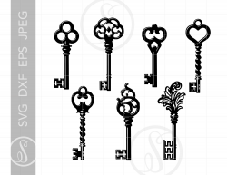 Vintage Keys SVG Clip Art | Skeleton Key Cutting Files SVG Dxf Eps Jpeg |  Skeleton Keys Svg Cut Files | Vector Keys Clipart Downloads SC391