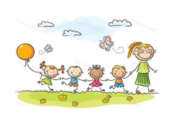 Happy kids and their teacher on a walk in the kindergarten. Education  clipart, teaching clipart, Children clipart, kindergarten cli part