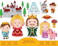 Queen King Princess and Prince clipart - Instant download - 14028