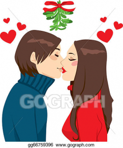Vector Art - Christmas mistletoe kiss. Clipart Drawing ...