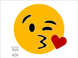 Kiss Emoji SVG, Wink Kiss Face Clipart, Kissing Smiley Face, Emoji Winking,  Emoticon Blowing Kiss Heart Emoji Cut File Silhouette, Cricut