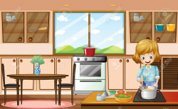 Kitchen clipart cartoon pencil and in color kitchen ...