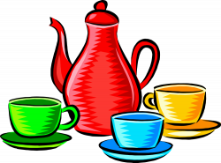 OnlineLabels Clip Art - Coffee Pot And Cups (Colour)