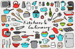 Kitchen and Culinary Clipart - chef clipart, kitchen clipart, cooking clip  art, hand drawn, foodie clipart, kitchen art, food packaging art