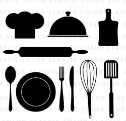 Kitchen svg - kitchen utensils clipart - restaurant clip art - chef hat,  spoon , fork, rolling pin vector digital files svg, dxf, eps, png