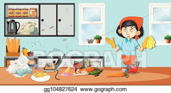 Vector Stock - Housekeeper in dirty kitchen. Clipart ...